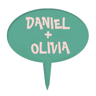 Pink and Green Wavy Wedding  Cake Topper