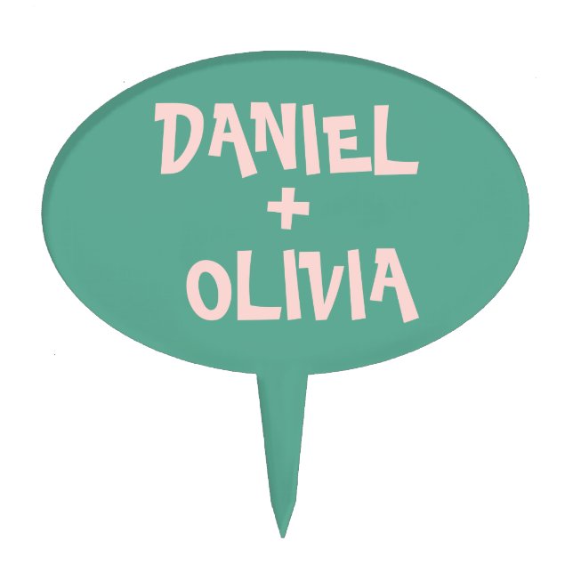 Pink and Green Wavy Wedding  Cake Topper (Front)