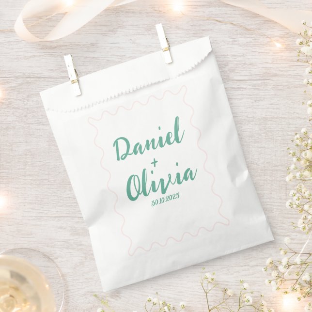Pink and Green Wavy Wedding  Favor Bag (Clipped)