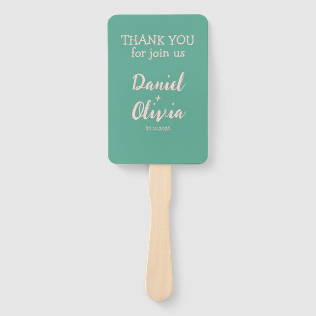 Pink and Green Wavy Wedding  Hand Fan (Front)