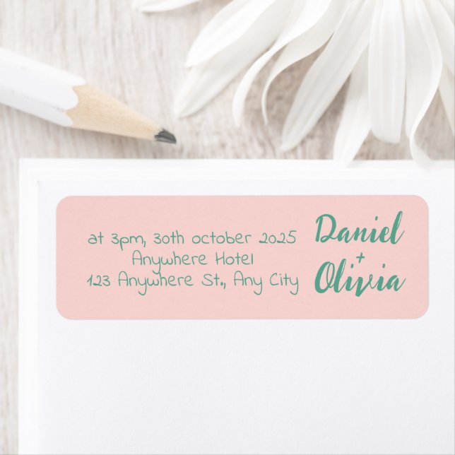 Pink and Green Wavy Wedding  Label (Insitu)