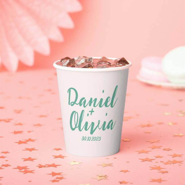 Pink and Green Wavy Wedding  Paper Cups (Insitu)
