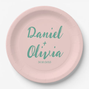 Pink and Green Wavy Wedding  Paper Plates