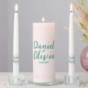 Pink and Green Wavy Wedding  Unity Candle Set