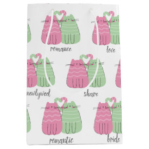 Pink and Green Wedding Cats Medium Gift Bag
