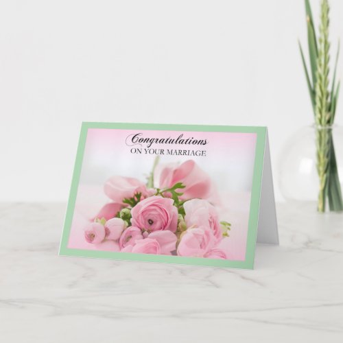 Pink and Green Wedding Congratulations Card