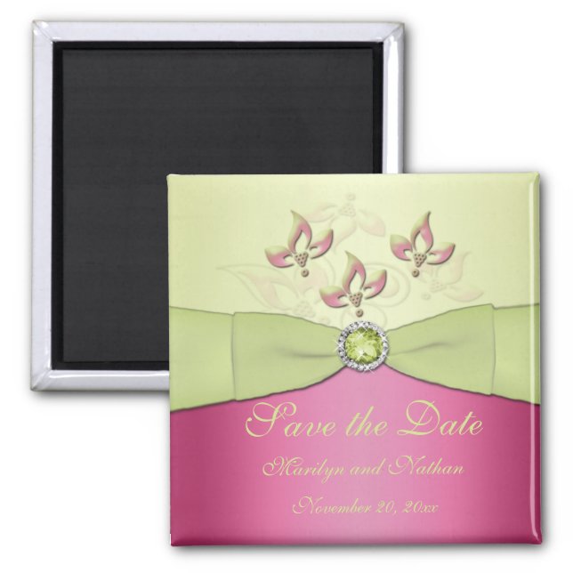 Pink and Green Wedding Favor Magnet (Front)