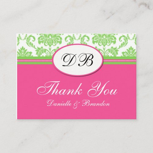 Pink and Green Wedding Thank You Business Cards