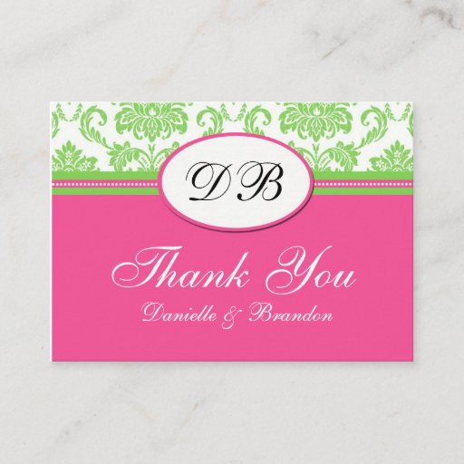 Customizable Pink and Green Wedding Thank You Business Cards