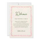 Pink and Green Welcome Letter Timeline Itinerary