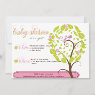 Pink and Green Whimsical Baby Shower Invitation