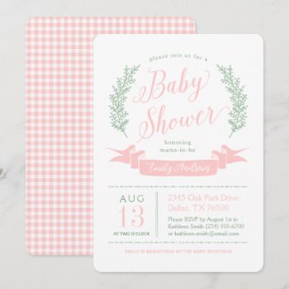 Pink and Green Whimsical Cottage Baby Shower Invitation
