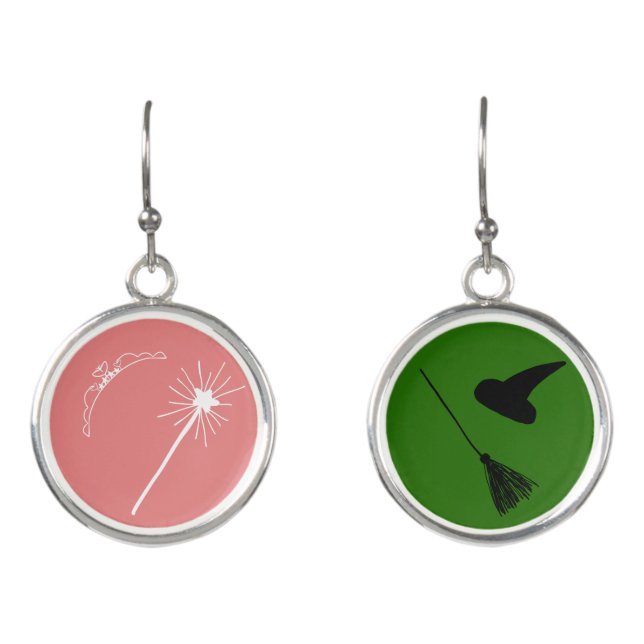 Pink and Green Wicked Witch inspired Earrings (Front)