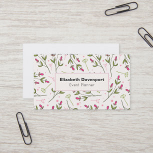 Pink and Green Wildflowers Pattern Business Card