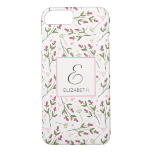Pink and Green Wildflowers Pattern Monogram iPhone 8/7 Case