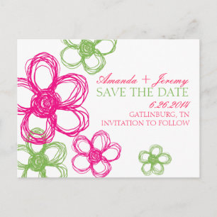 Pink and Green Wildflowers Save The Date Announcement Postcard