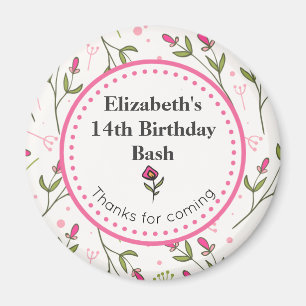 Pink and Green Wildflowers Thank You Birthday Magnet
