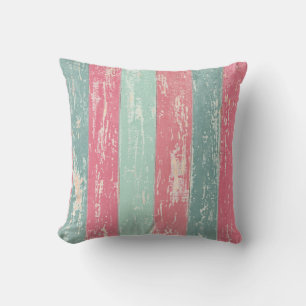 Pink and green wooden fence texture throw pillow