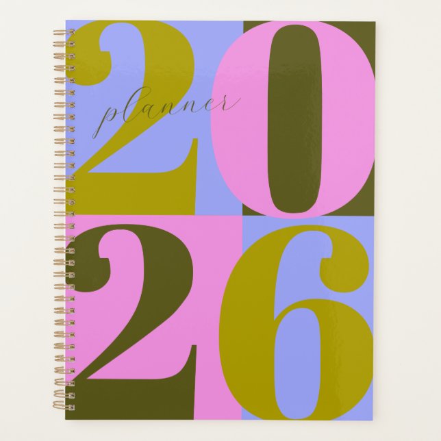 Pink and Greens Bold Year Color Block Planner (Front)
