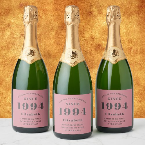 Pink And Grey 30th Birthday 1994 Photo Template Sparkling Wine Label