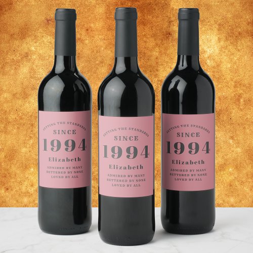 Pink And Grey 30th Birthday 1994 Photo Template Wine Label