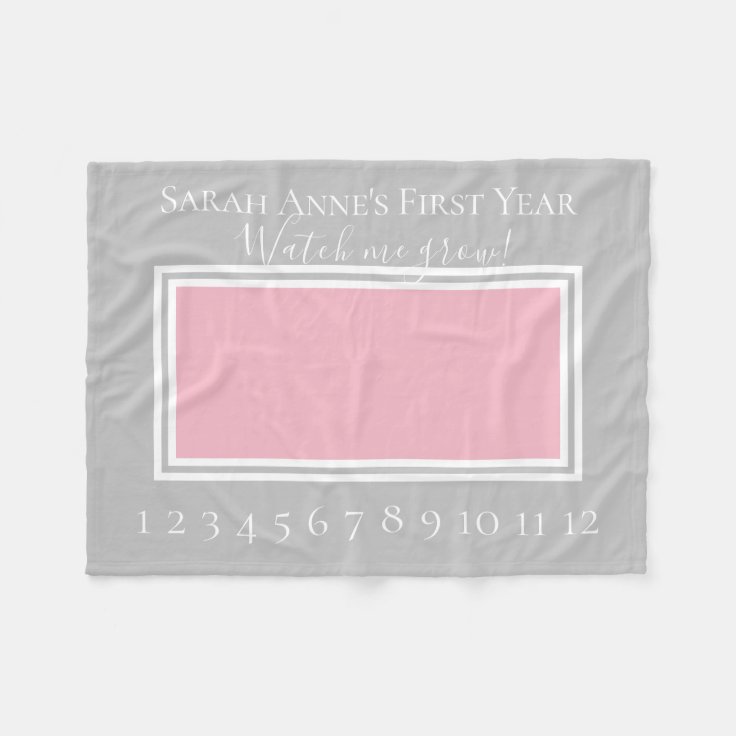 Pink and Grey Baby Girl Milestone Photo Fleece Blanket Zazzle