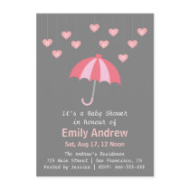 Pink and Grey Baby Shower with Love and Umbrella Invitation