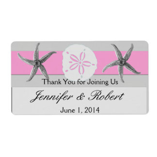 Pink and Grey Band Wedding Water Bottle Label