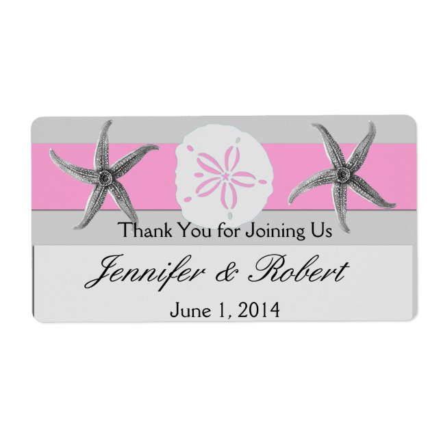 Pink and Grey Band Wedding Water Bottle Label (Front)