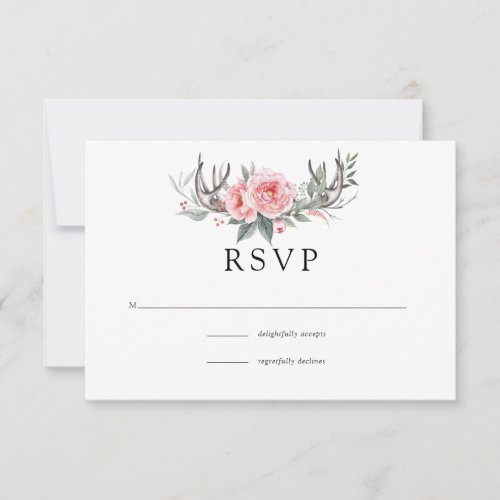 Pink and Grey Boho Floral Wedding RSVP Card