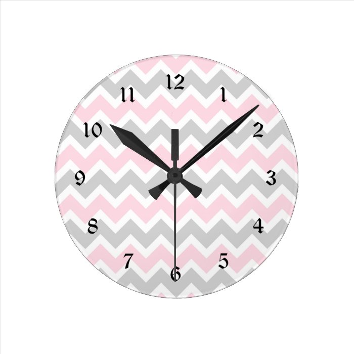 Pink and grey chevron baby girl nursery clock Zazzle