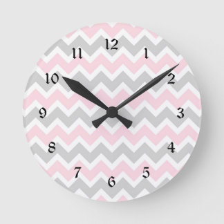 Pink and grey chevron baby girl nursery clock