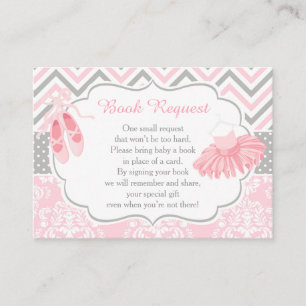 Pink and Grey Chevron Ballerina Baby Book Request Enclosure Card