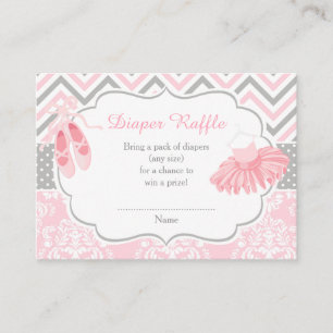 Pink and Grey Chevron Ballerina Baby Diaper Raffle Enclosure Card