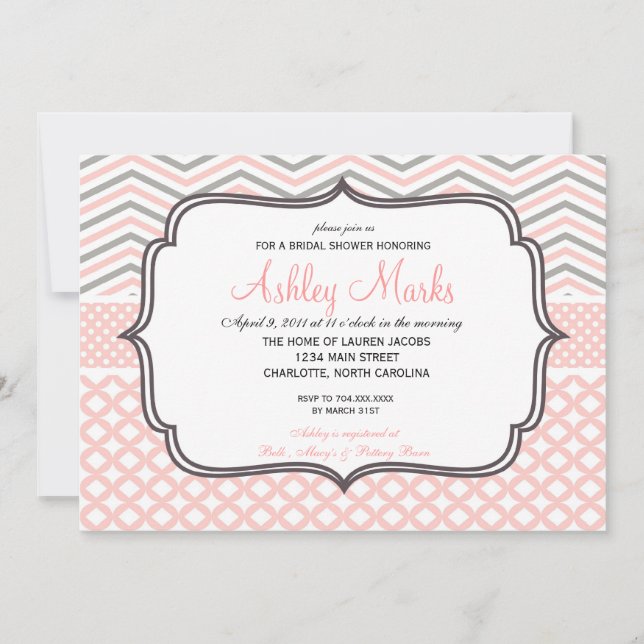 Pink and Grey Chevron Invitaiton Invitation (Front)