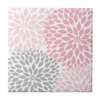 Pink and grey dahlia accent art tile