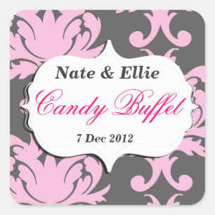 Pink and Grey Damask Candy Buffet Sticker