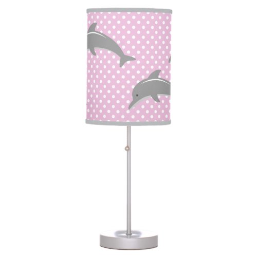 Pink and grey dolphin polka dots nursery lamp