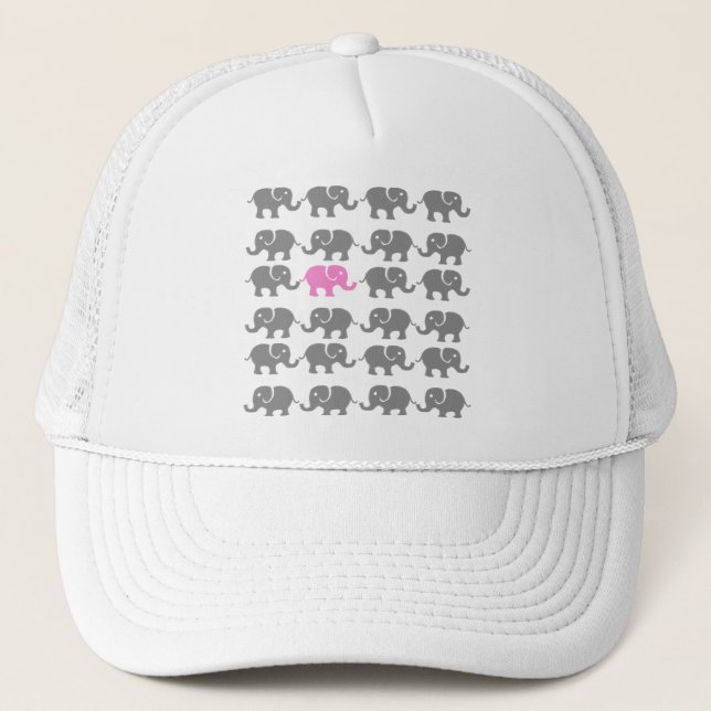 Pink and Grey Elephant Art Trucker Hat (Front)
