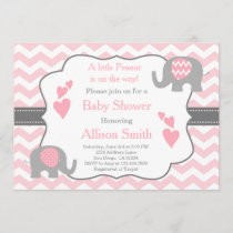 Pink and Grey Elephant Baby Shower Invitation