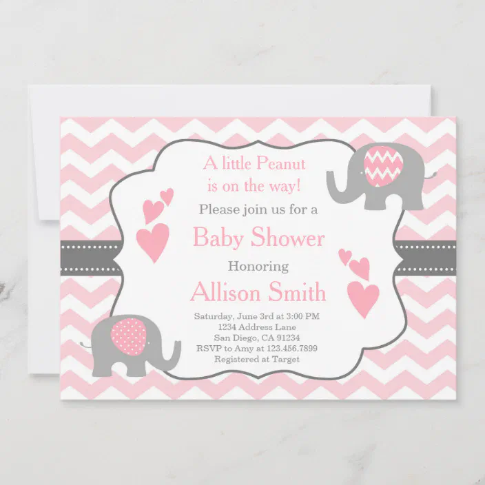 Baby Shower invitations Digital file Chevron Pink /& Grey design