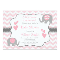 Pink and Grey Elephant Baby Shower Invitation