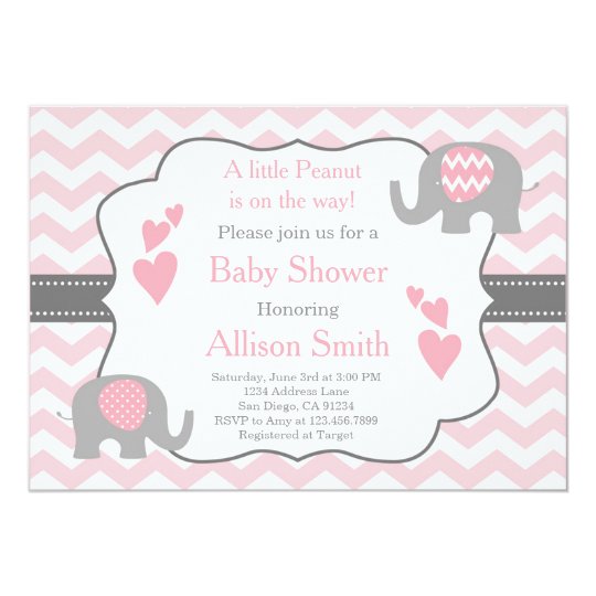 Pink and Grey Elephant Baby Shower Invitation | Zazzle.com