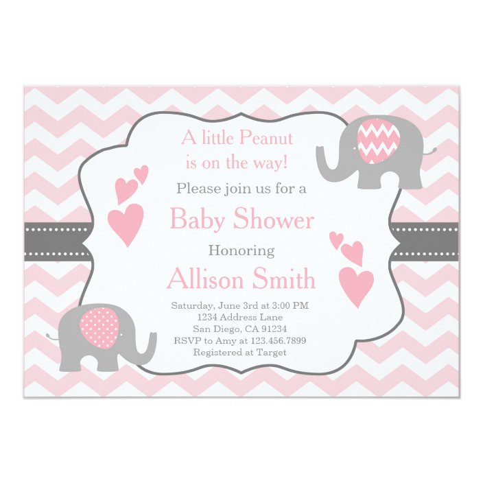 pink and grey elephant baby shower invitations