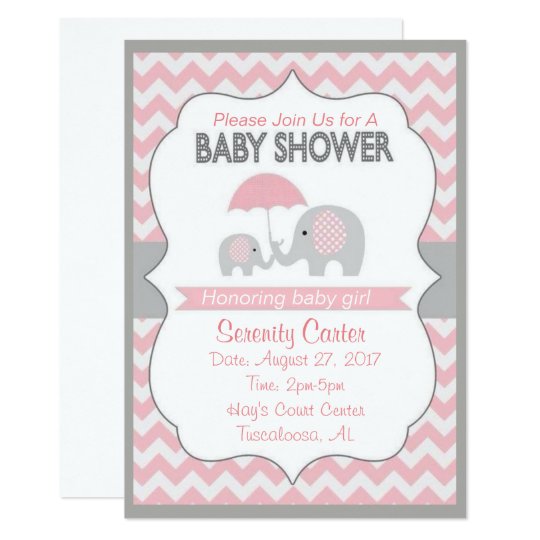 Pink and Grey Elephant Baby shower Invitations | Zazzle.com