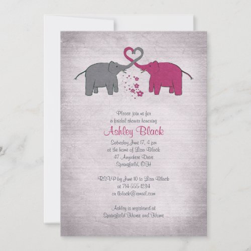 Pink and Grey Elephant Bridal Shower Invitation
