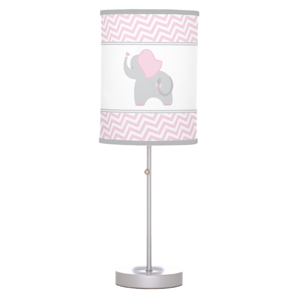 Pink and Grey Elephant Nursery Table Lamp