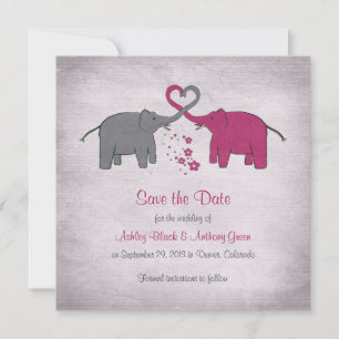 Pink and Grey Elephant Wedding Save the Date
