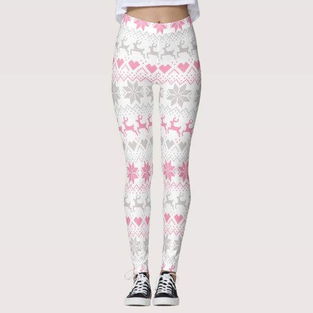 Pink And Grey Fair Isle Leggings (Front)