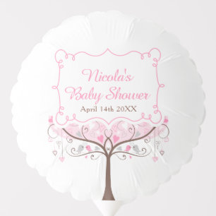 Pink and Grey Floral Bird Baby Shower Balloon